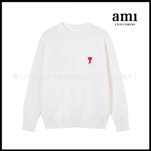Ami Paris Heart Logo Knit Sweater White - 1