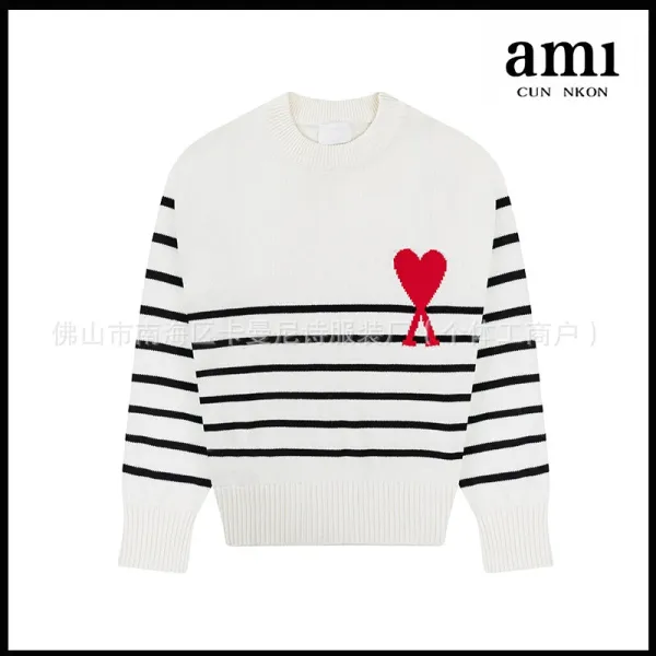 Ami Paris x Comme des Garçons Play Heart Striped Knit Sweater White - 1