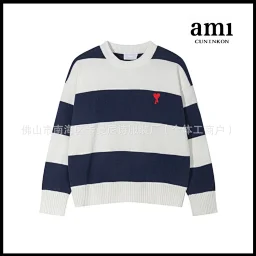 thumbnail for 跨境AM毛衣经典圆领大爱心提花套头针织衫宽松慵懒感休闲情侣装潮