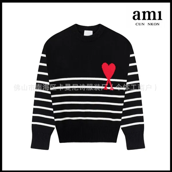 Ami Paris x Comme des Garçons Play Heart Striped Knit Sweater Black - 1