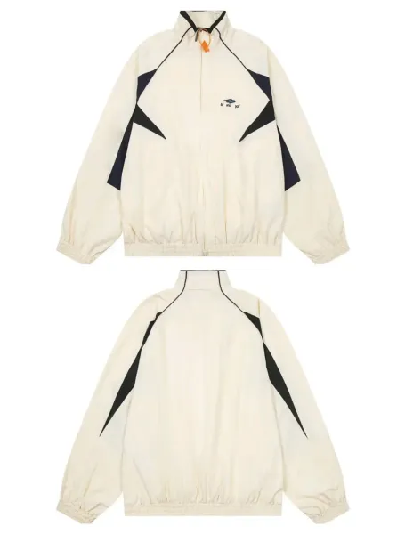 Design Windbreaker Jacket Off-White with Navy Panels Outerwear.windbreaker - 1
