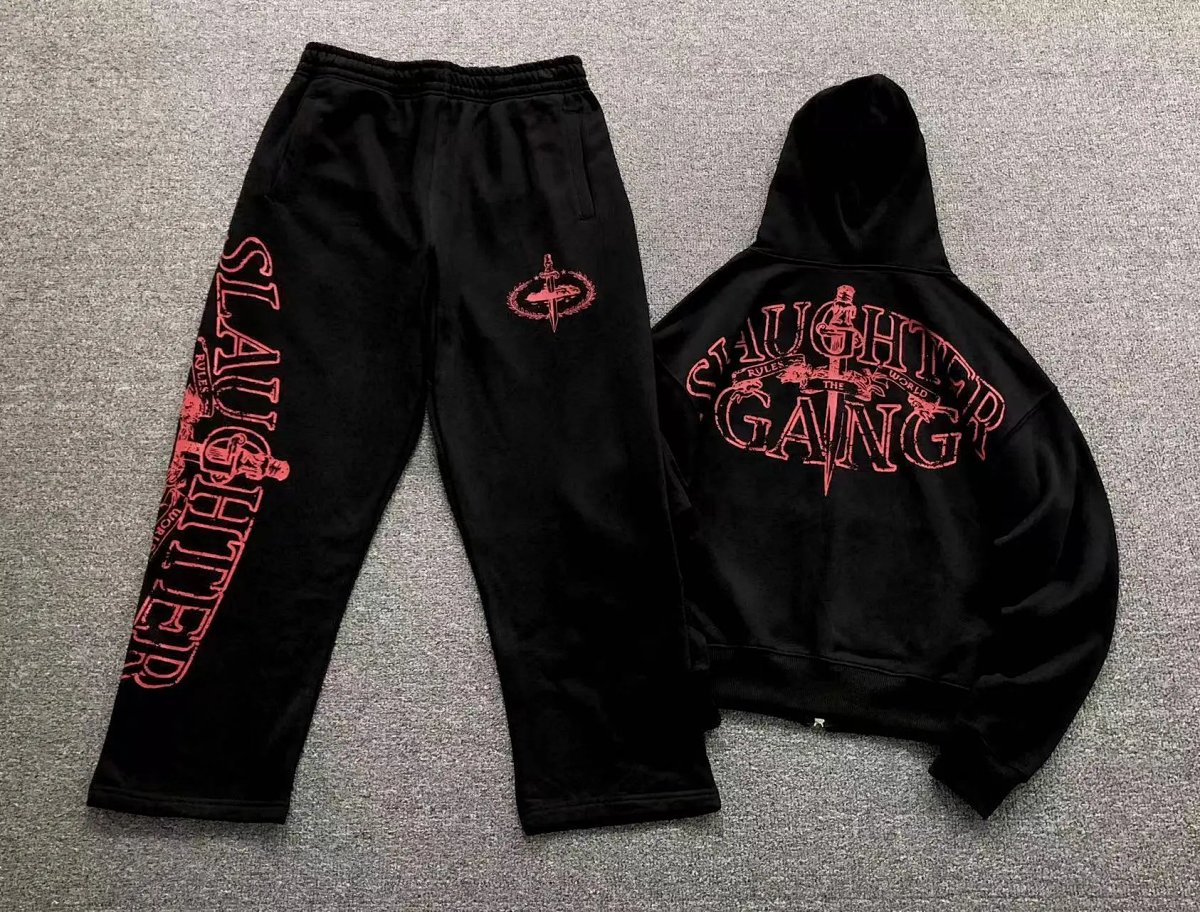 Design Slaughter Gang Hoodie and Sweatpants Set Black Sets Casual Set product detail 6 in Litbuy spreadsheet finds