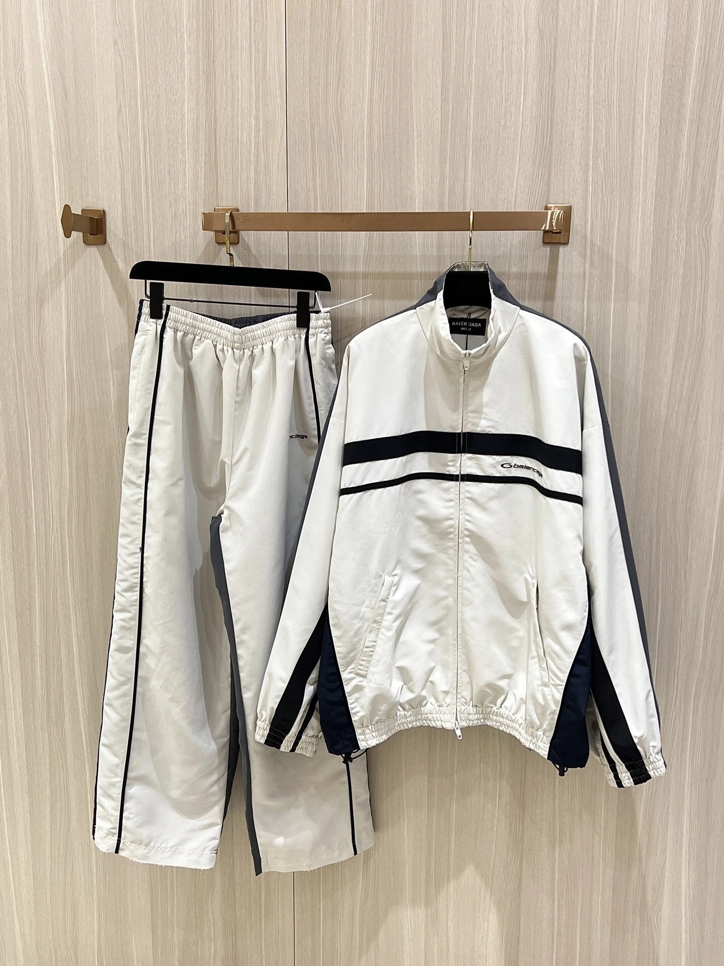 Descente Track Pants Navy with White Stripe and Splatter Print - 2