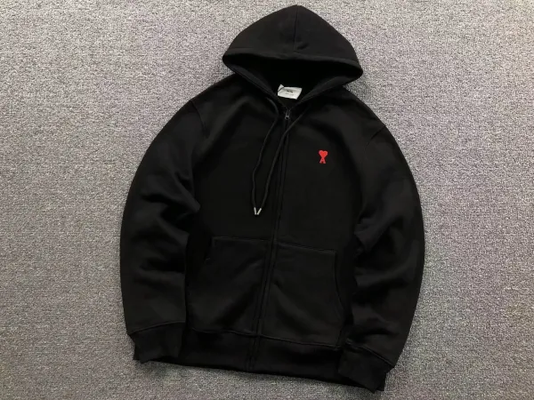 Ami Paris Ami de Coeur Zip-Up Hoodie Black - 3