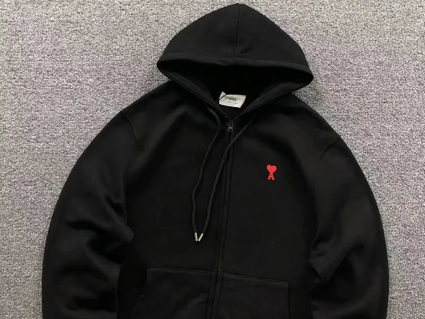 Ami Paris Ami de Coeur Zip-Up Hoodie Black - 4