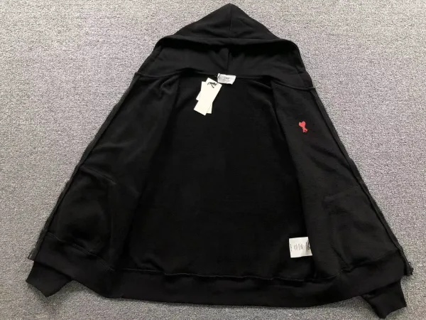 Ami Paris Ami de Coeur Zip-Up Hoodie Black - 6