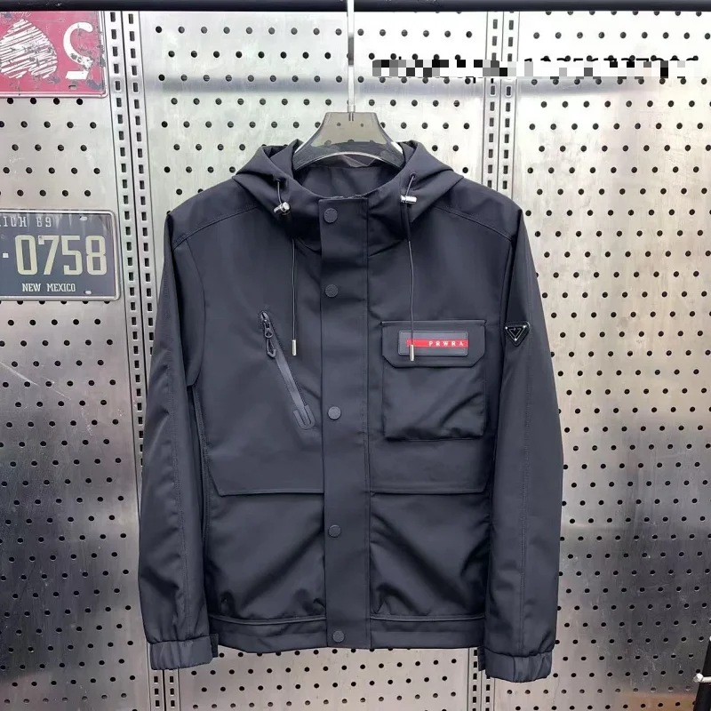 Windbreaker with Letter Logo + Sleeve Patch, Black