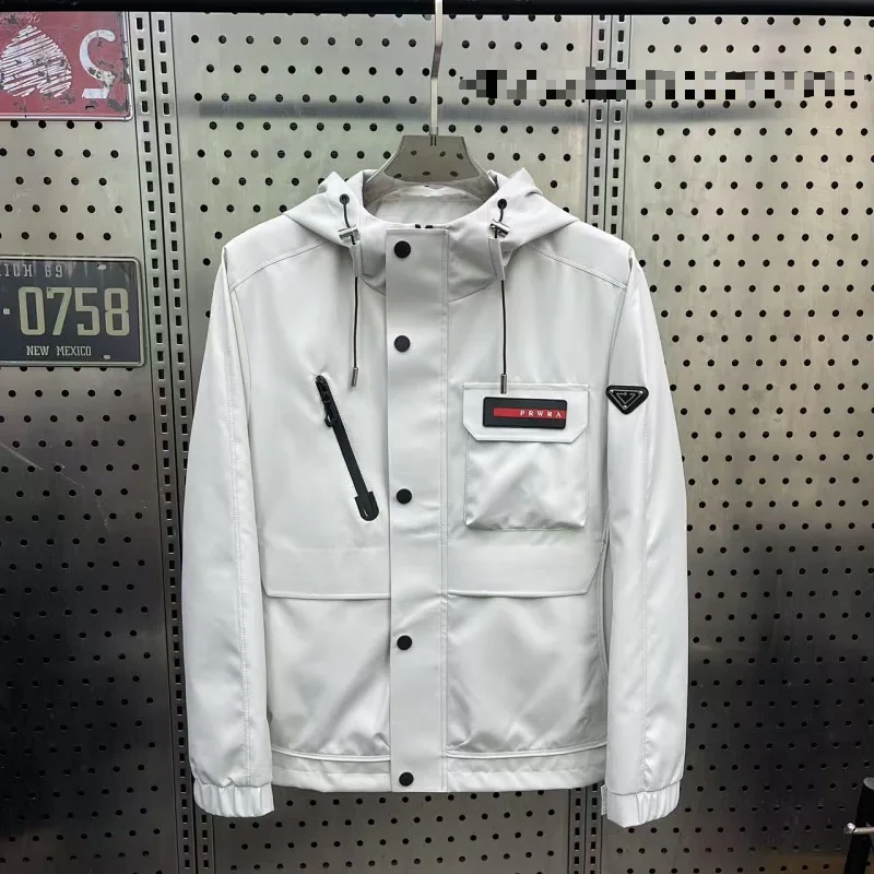 Windbreaker with Letter Logo + Sleeve Patch, White
