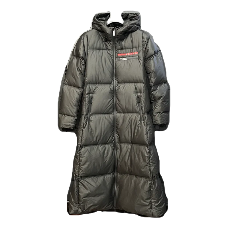 Long Down Jacket with Letter Logo, Brown