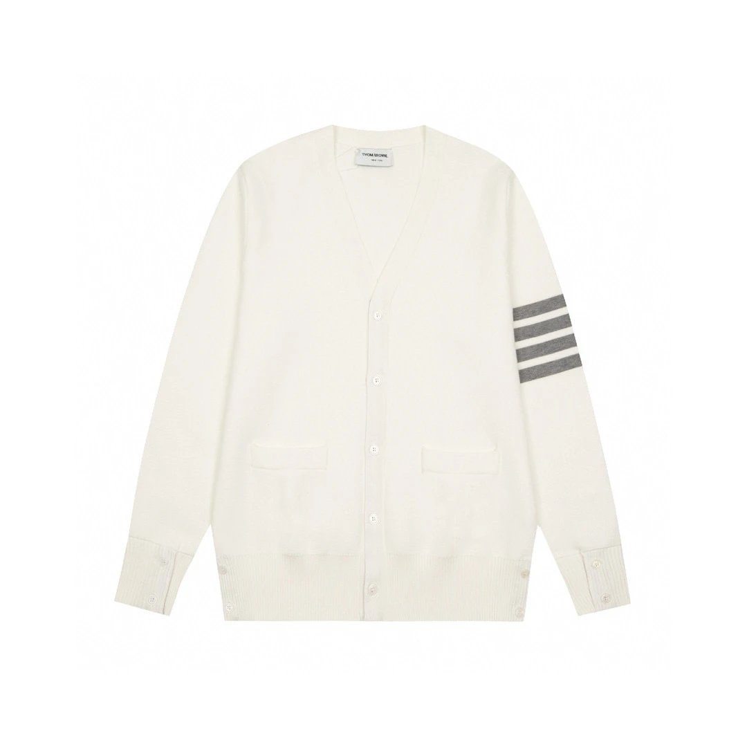 Thom Browne Knitwear V-neck four-bar stripe button cardigan image 4
