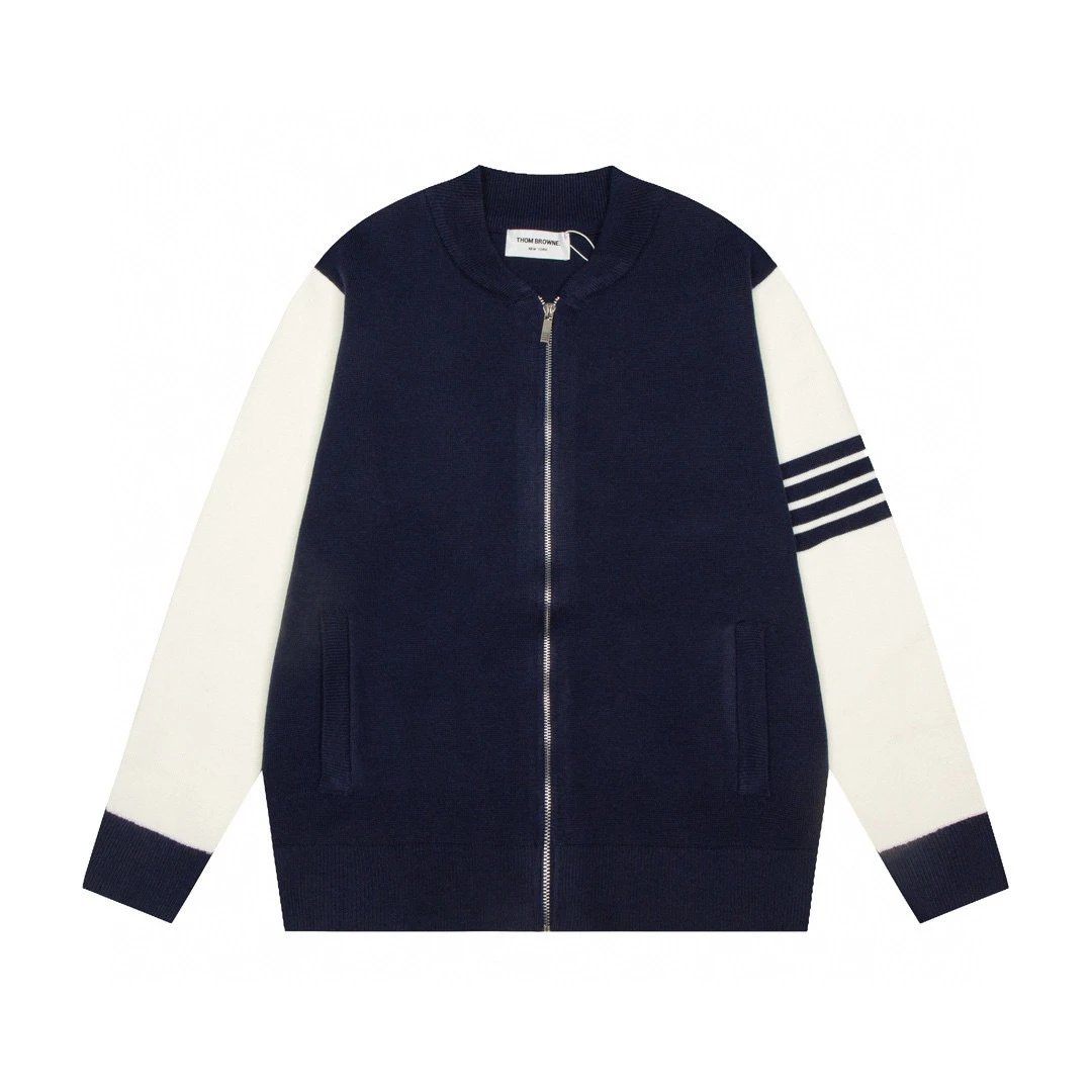 Thom Browne Knitwear V-neck four-bar stripe button cardigan — 09