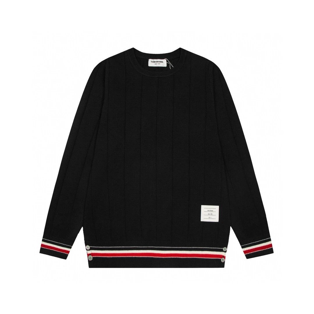 Thom Browne Knitwear V-neck four-bar stripe button cardigan — 18