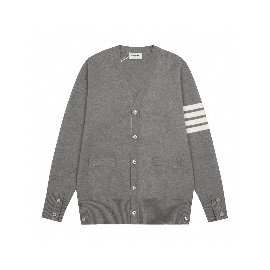 Thom Browne Knitwear V-neck four-bar stripe button cardigan image 3