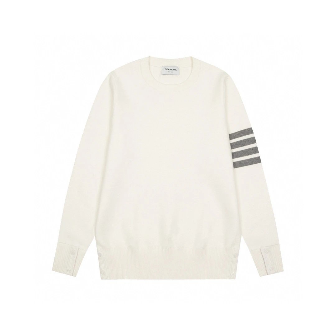 Thom Browne Knitwear V-neck four-bar stripe button cardigan — 14