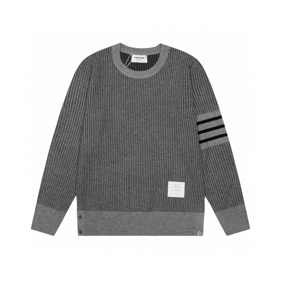 Thom Browne Knitwear V-neck four-bar stripe button cardigan — 12