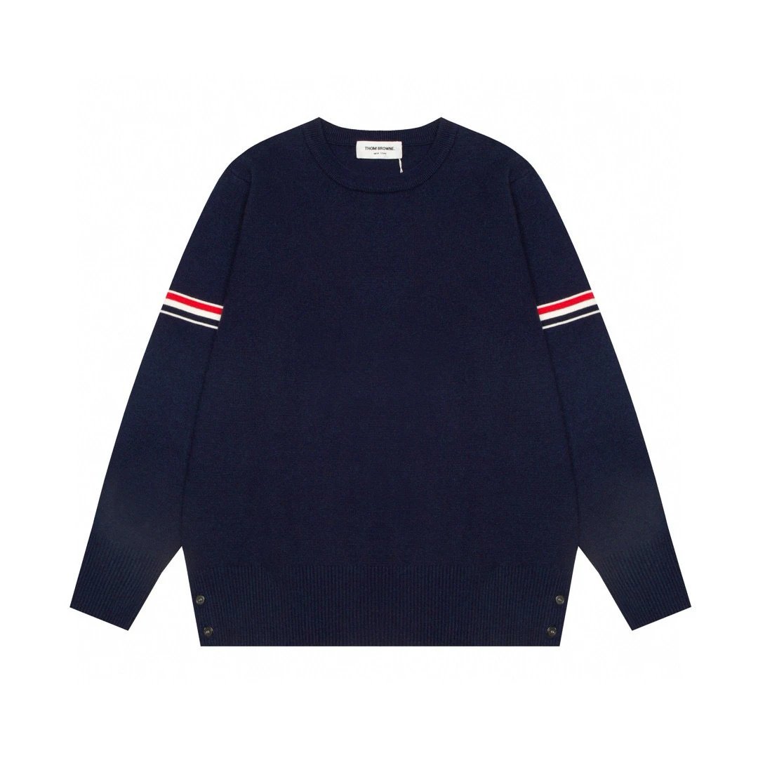 Thom Browne Knitwear V-neck four-bar stripe button cardigan — 16
