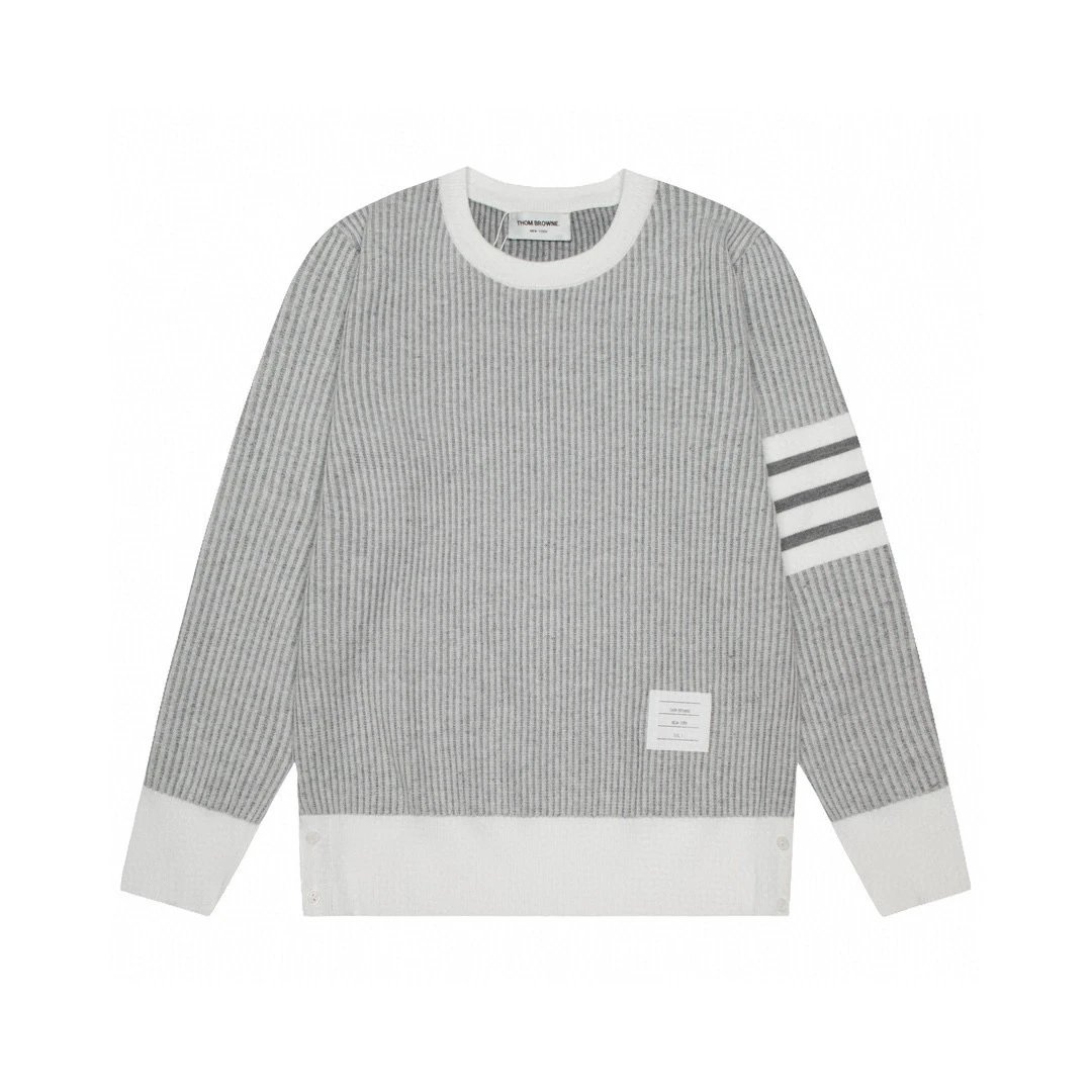 Thom Browne Knitwear V-neck four-bar stripe button cardigan — 11