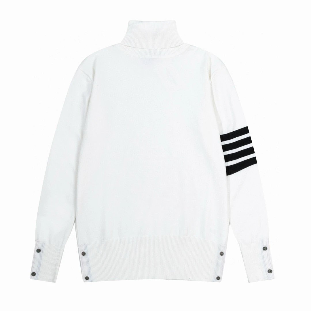 Thom Browne Knitwear V-neck four-bar stripe button cardigan — 23