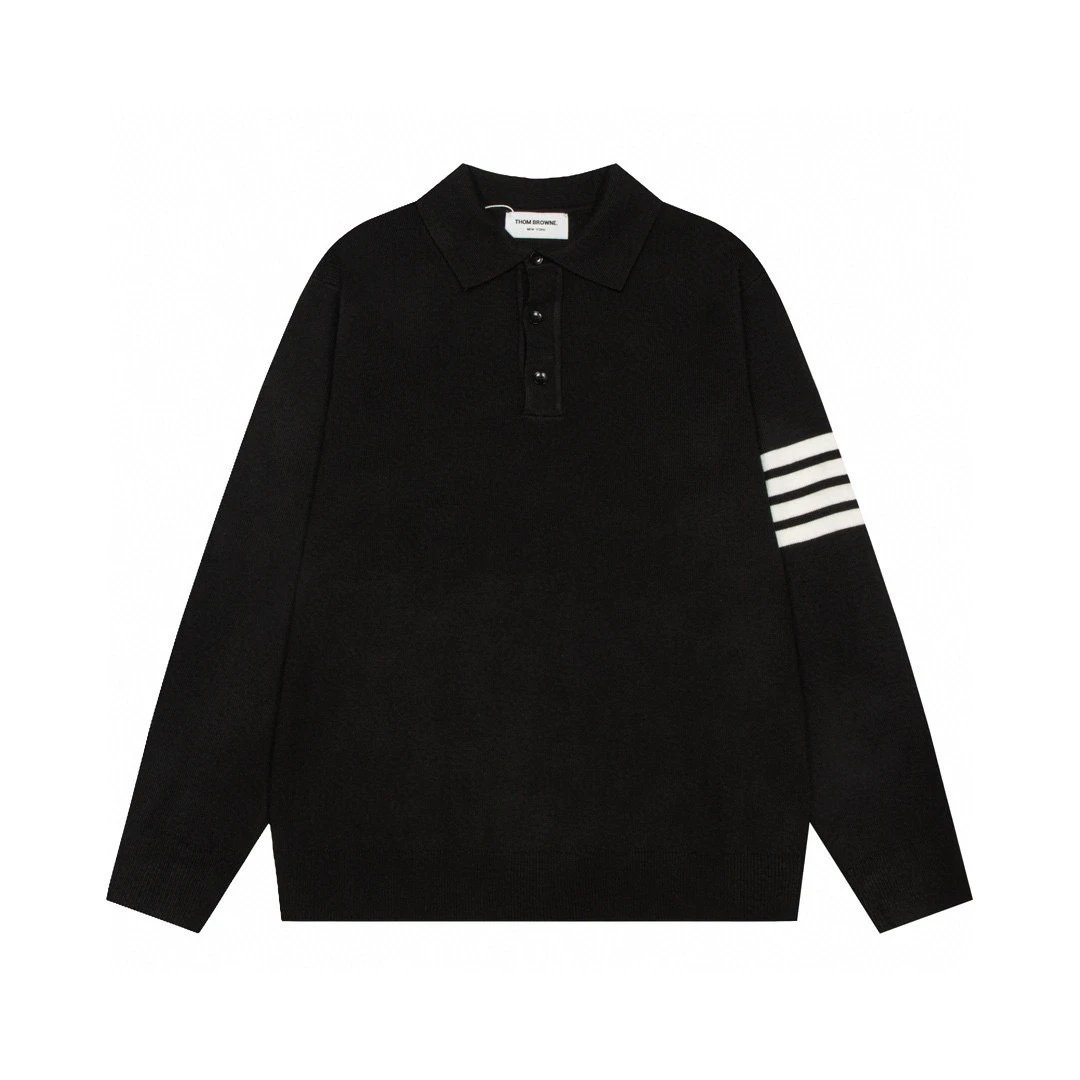 Thom Browne Knitwear V-neck four-bar stripe button cardigan — 21