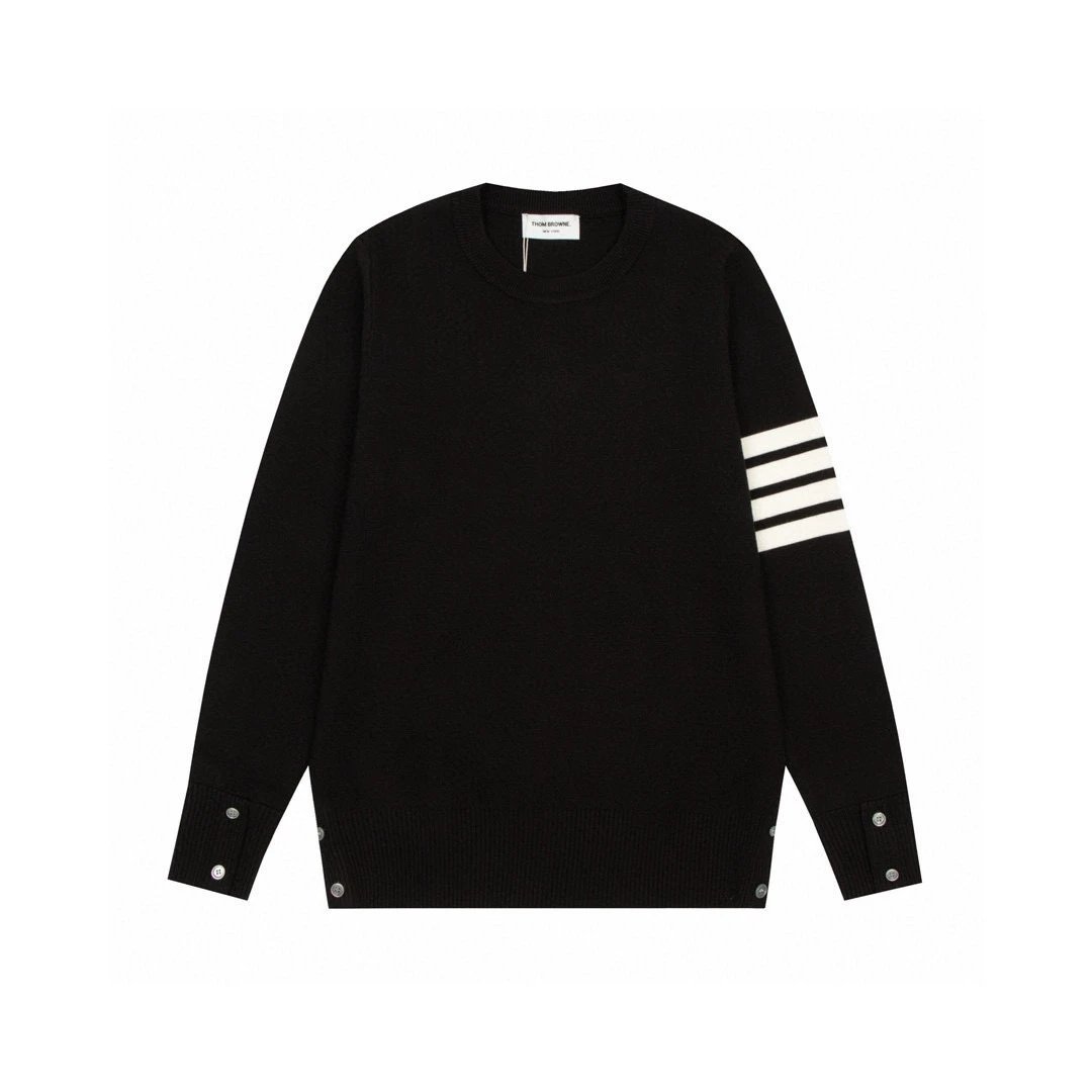 Thom Browne Knitwear V-neck four-bar stripe button cardigan — 13