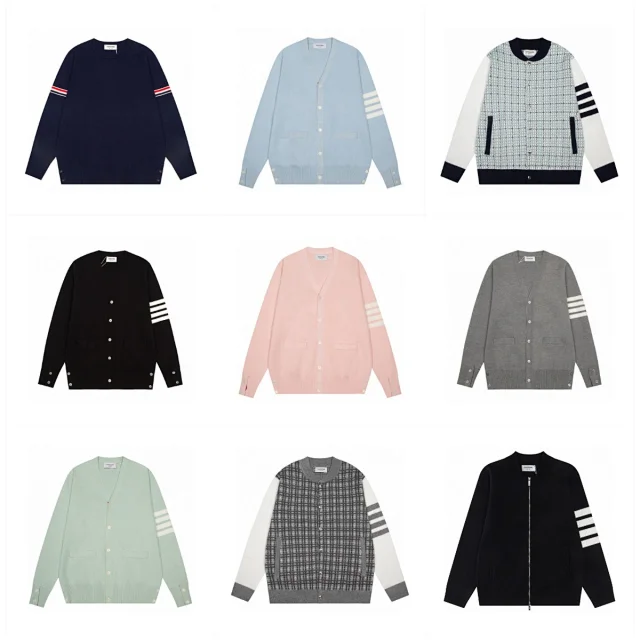 Thom Browne Knitwear V-neck four-bar stripe button cardigan product detail image 1