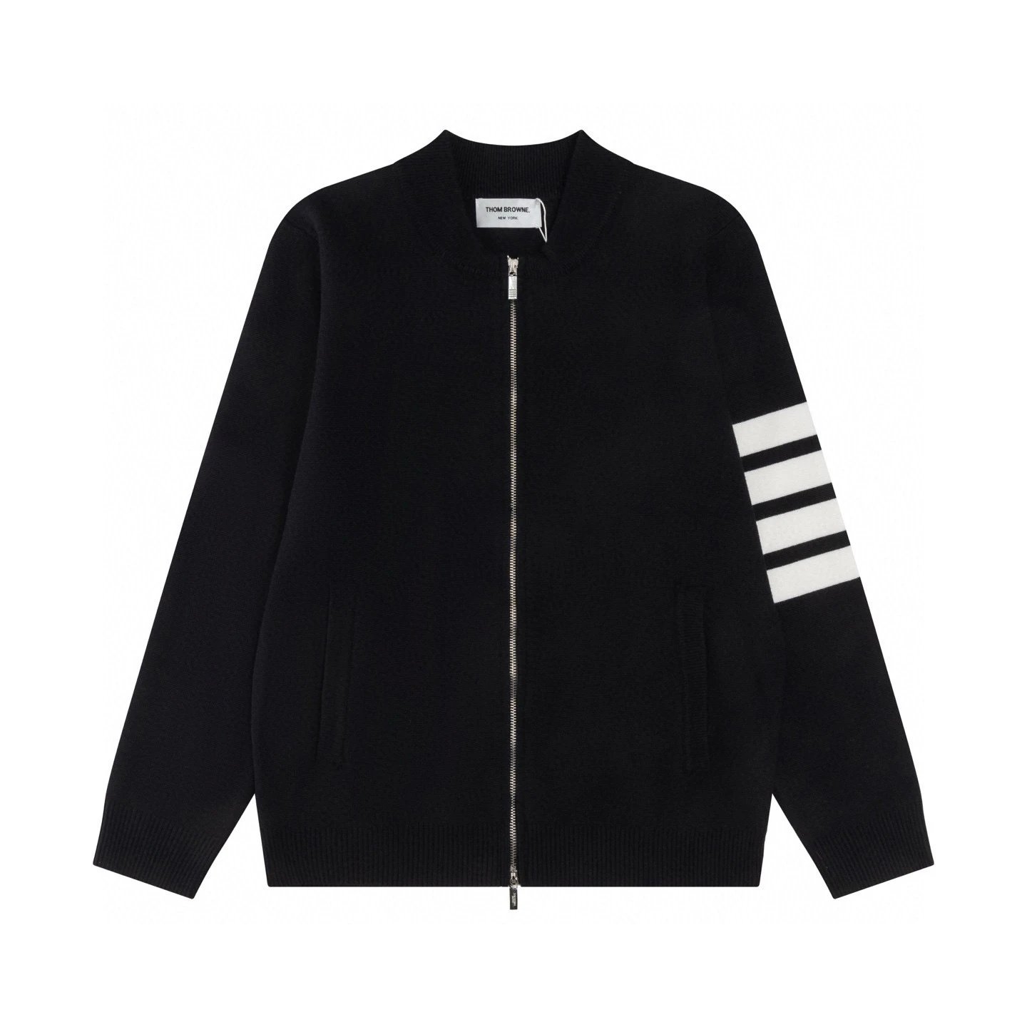 Thom Browne Knitwear V-neck four-bar stripe button cardigan — 07