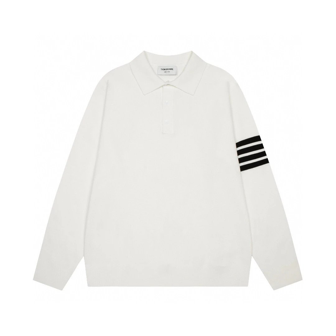 Thom Browne Knitwear V-neck four-bar stripe button cardigan — 22