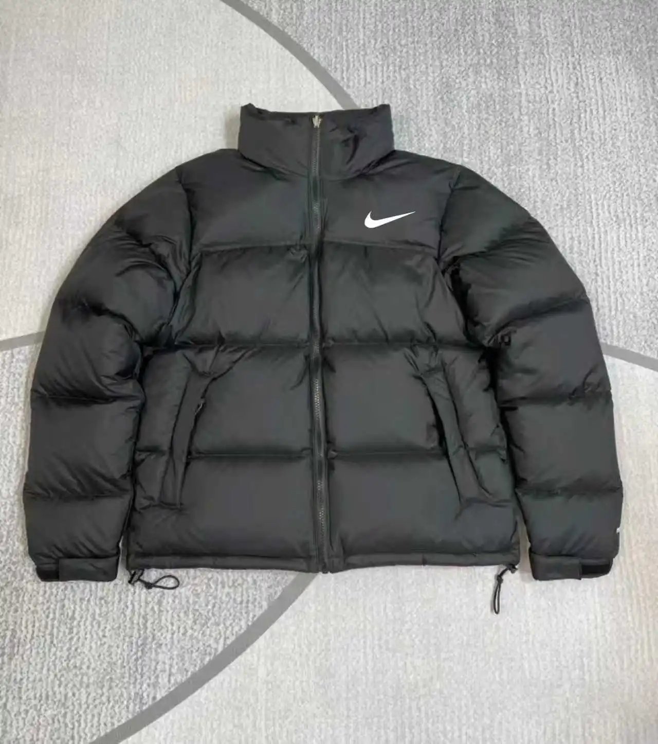 Nike Jackets Varsity-style snap-front jacket with contrast striped sleeves and patches — 25