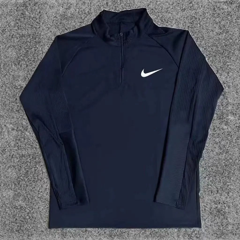 Black Threaded Half Zipper Long Sleeve