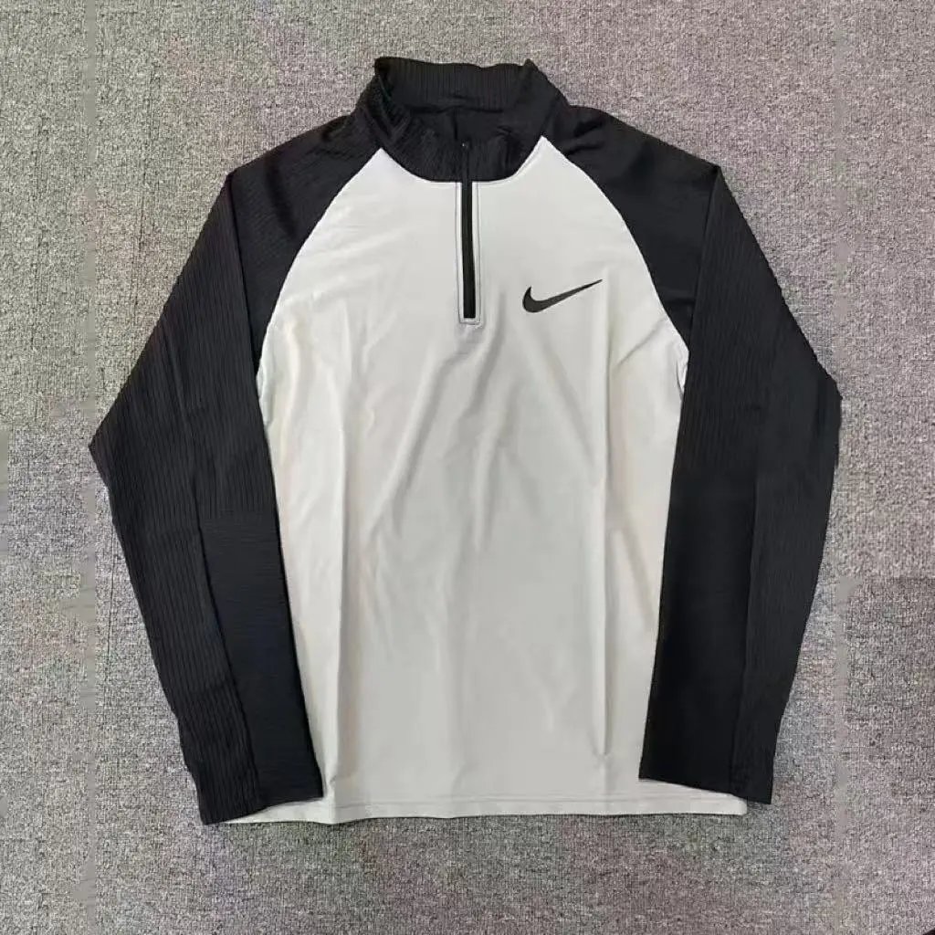 White thread half zipper long sleeve