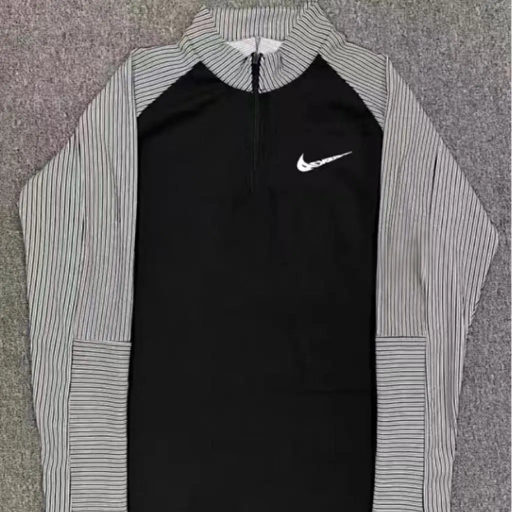Grey threaded half zipper long sleeved shirt
