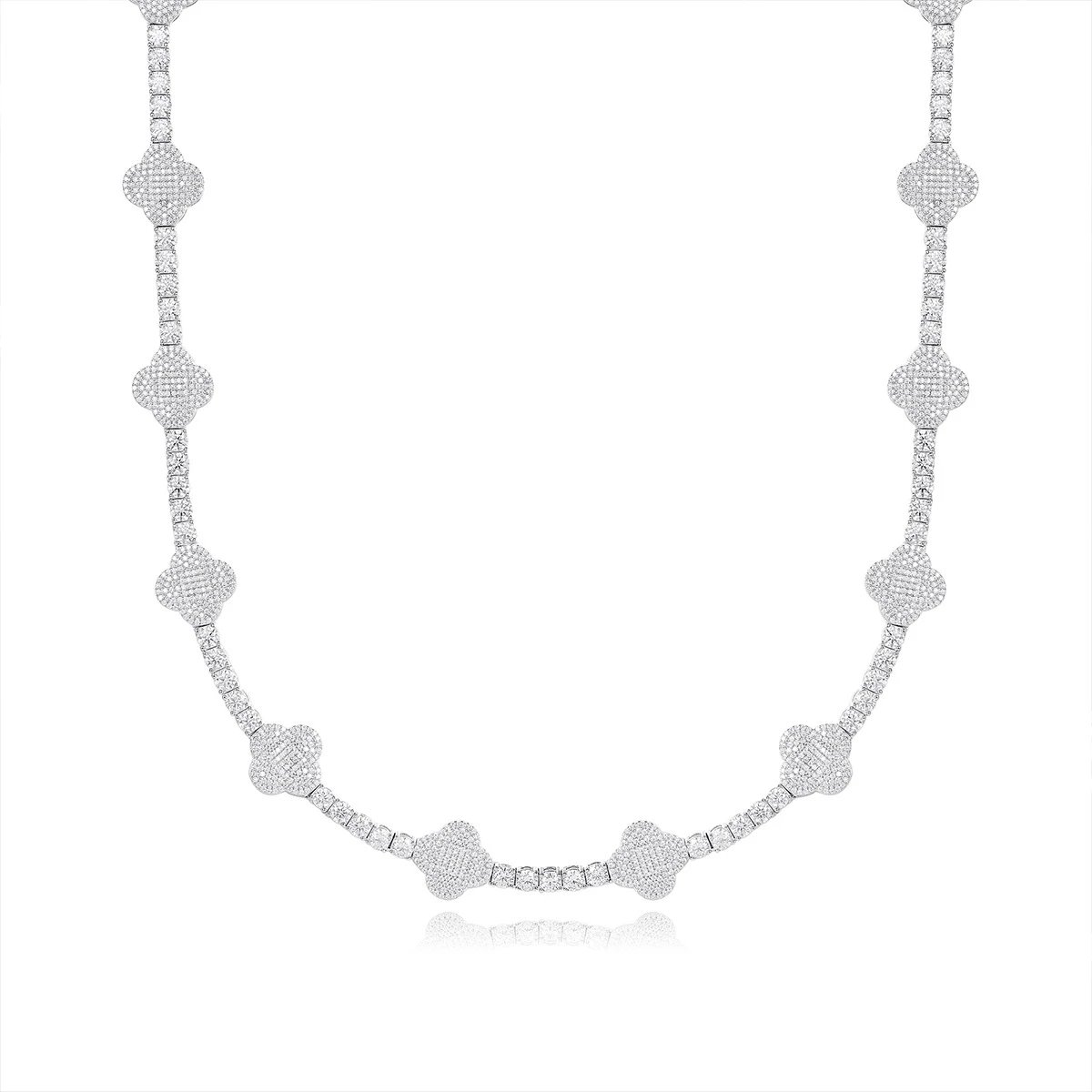 S925 18-24inch Moissanite Diamonds Four-leaf Clover Necklace