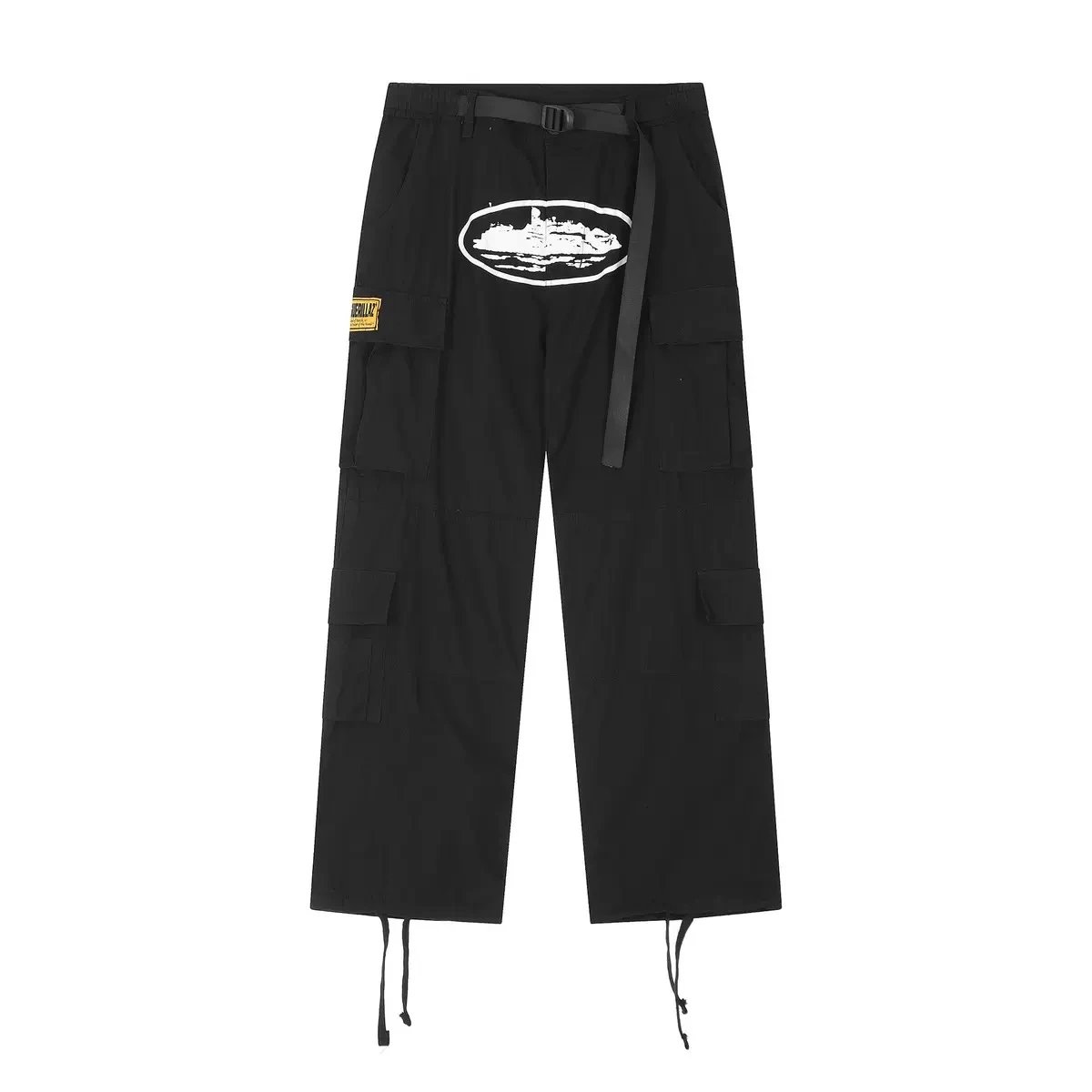 Corteiz: Wide-Leg Cargo Pants with Oval Island Print, Multiple Pockets, and Drawstrings - zdjęcie produktu (rep) w bazie UsFind