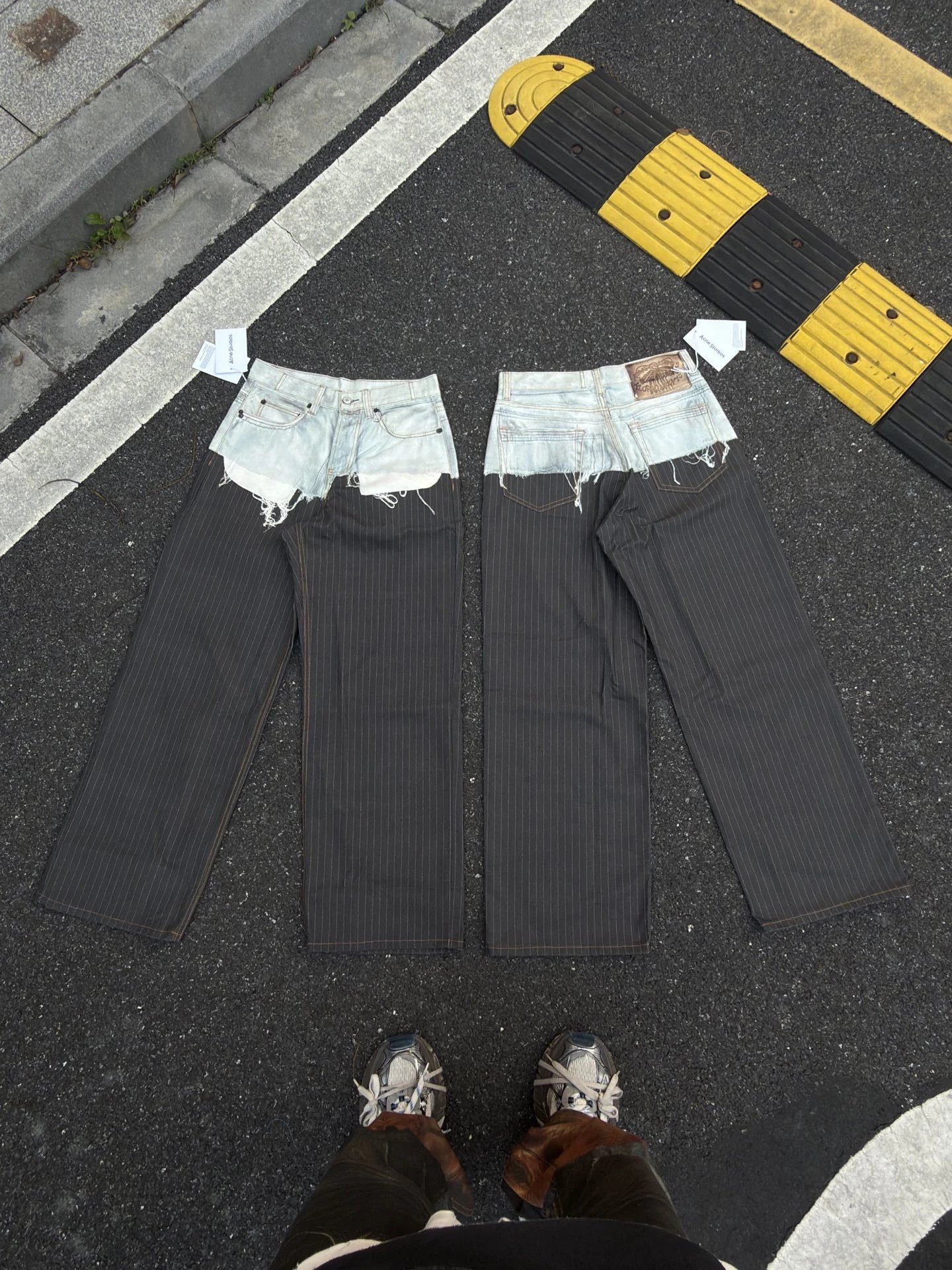 A西裤个性拼接牛仔裤