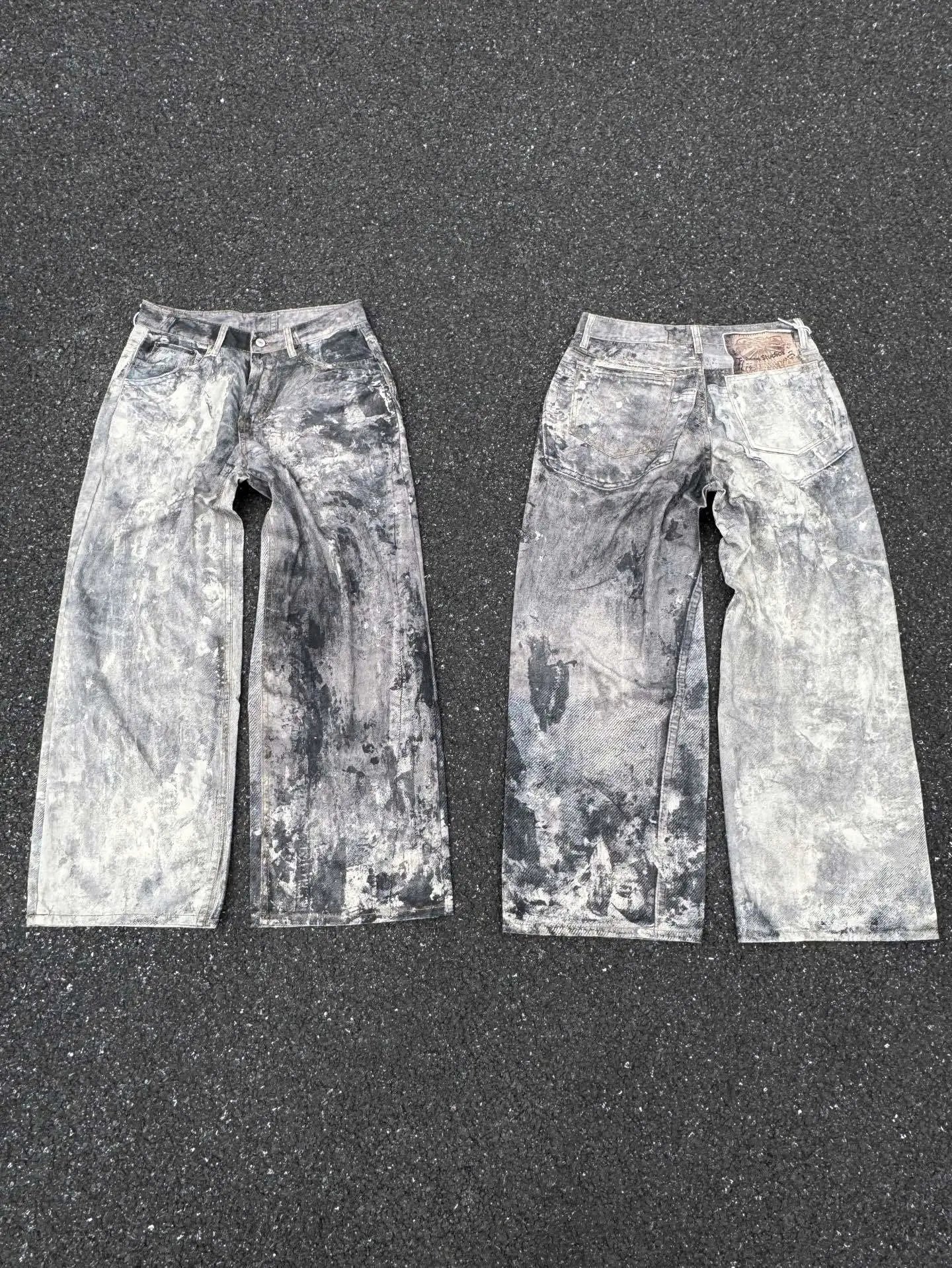 A复古做旧油漆牛仔裤Win