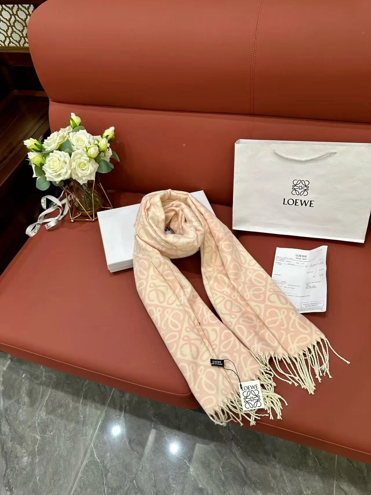 Burberry Scarves Embroidered check fringed scarf — 36