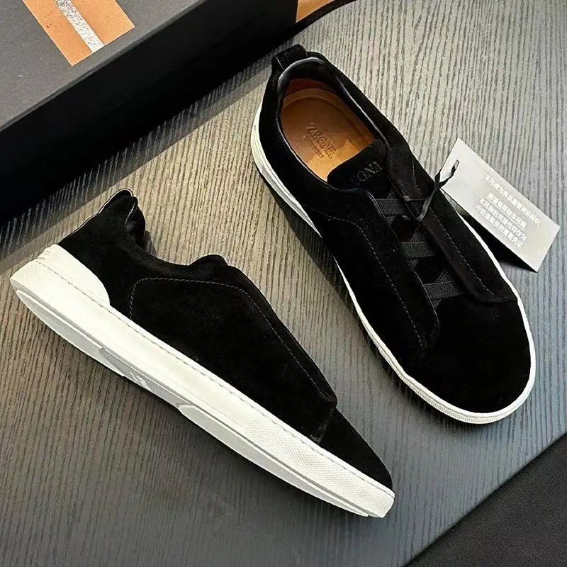 Zegna Leather Shoes Triple Stitch Slip-On Sneakers — 15