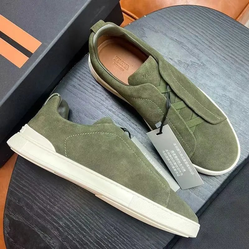 Zegna Leather Shoes Triple Stitch Slip-On Sneakers — 25