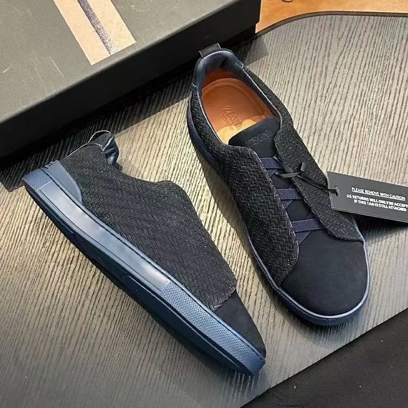 Zegna Leather Shoes Triple Stitch Slip-On Sneakers — 37