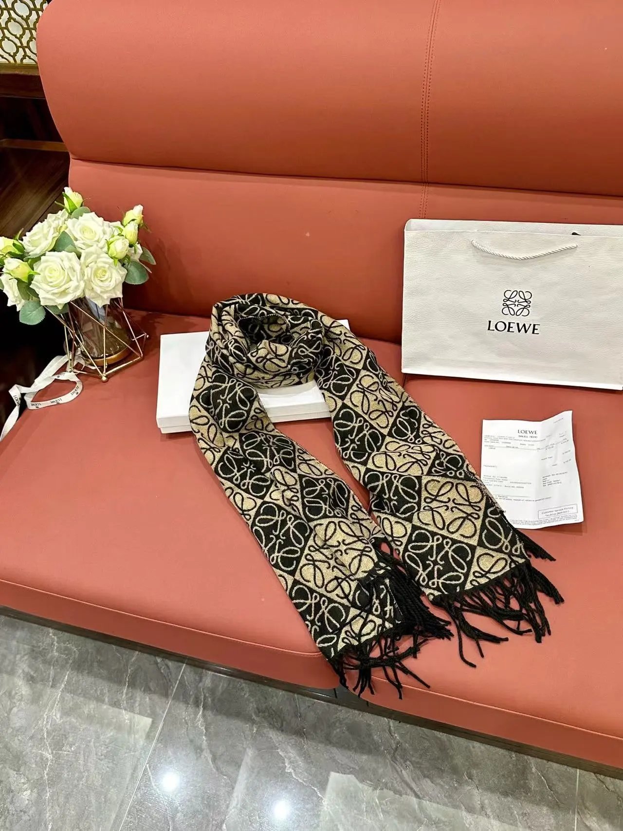 Burberry Scarves Embroidered check fringed scarf — 40