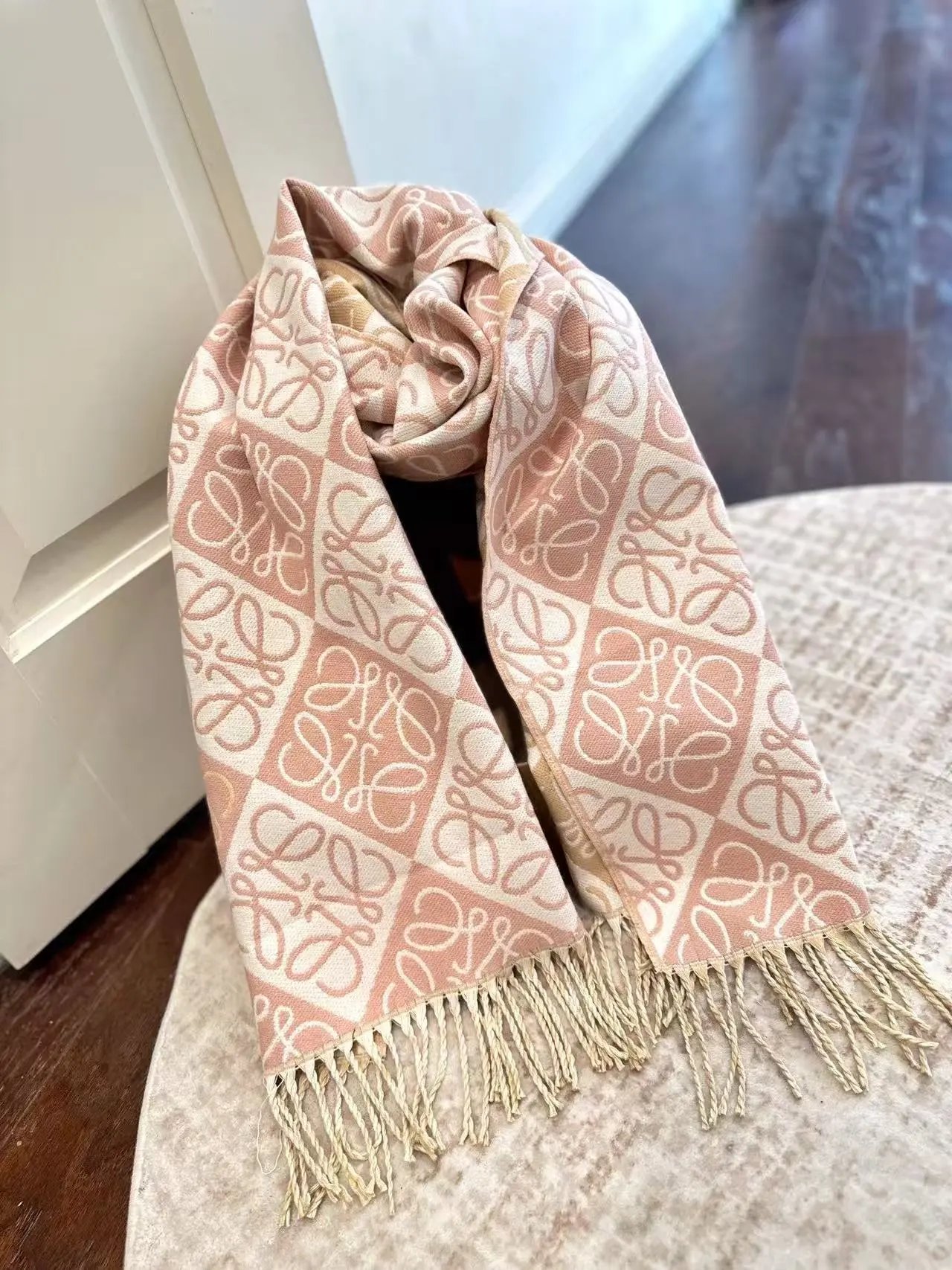 Burberry Scarves Embroidered check fringed scarf — 31