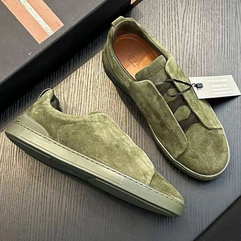 Zegna Leather Shoes Triple Stitch Slip-On Sneakers — 13