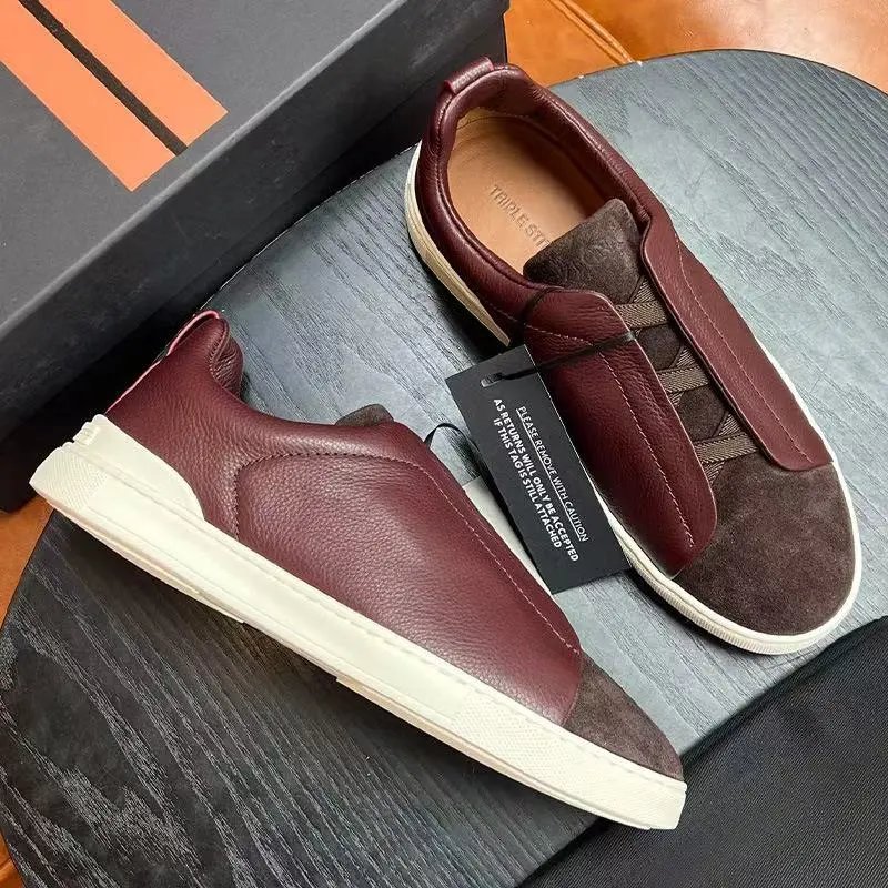 Zegna Leather Shoes Triple Stitch Slip-On Sneakers — 21