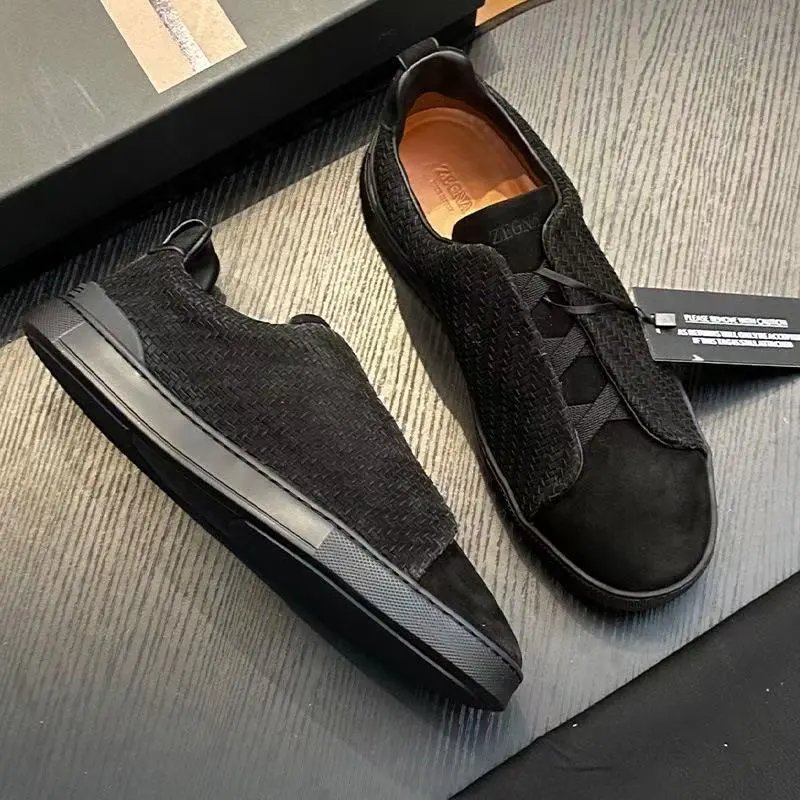 Zegna Leather Shoes Triple Stitch Slip-On Sneakers — 40