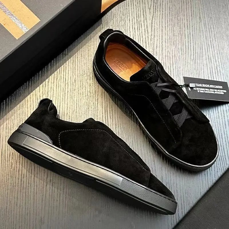 Zegna Leather Shoes Triple Stitch Slip-On Sneakers — 12