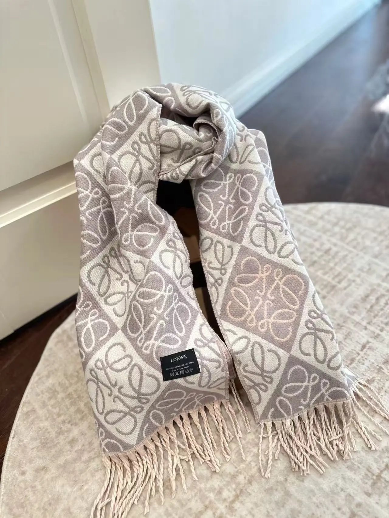 Burberry Scarves Embroidered check fringed scarf — 29