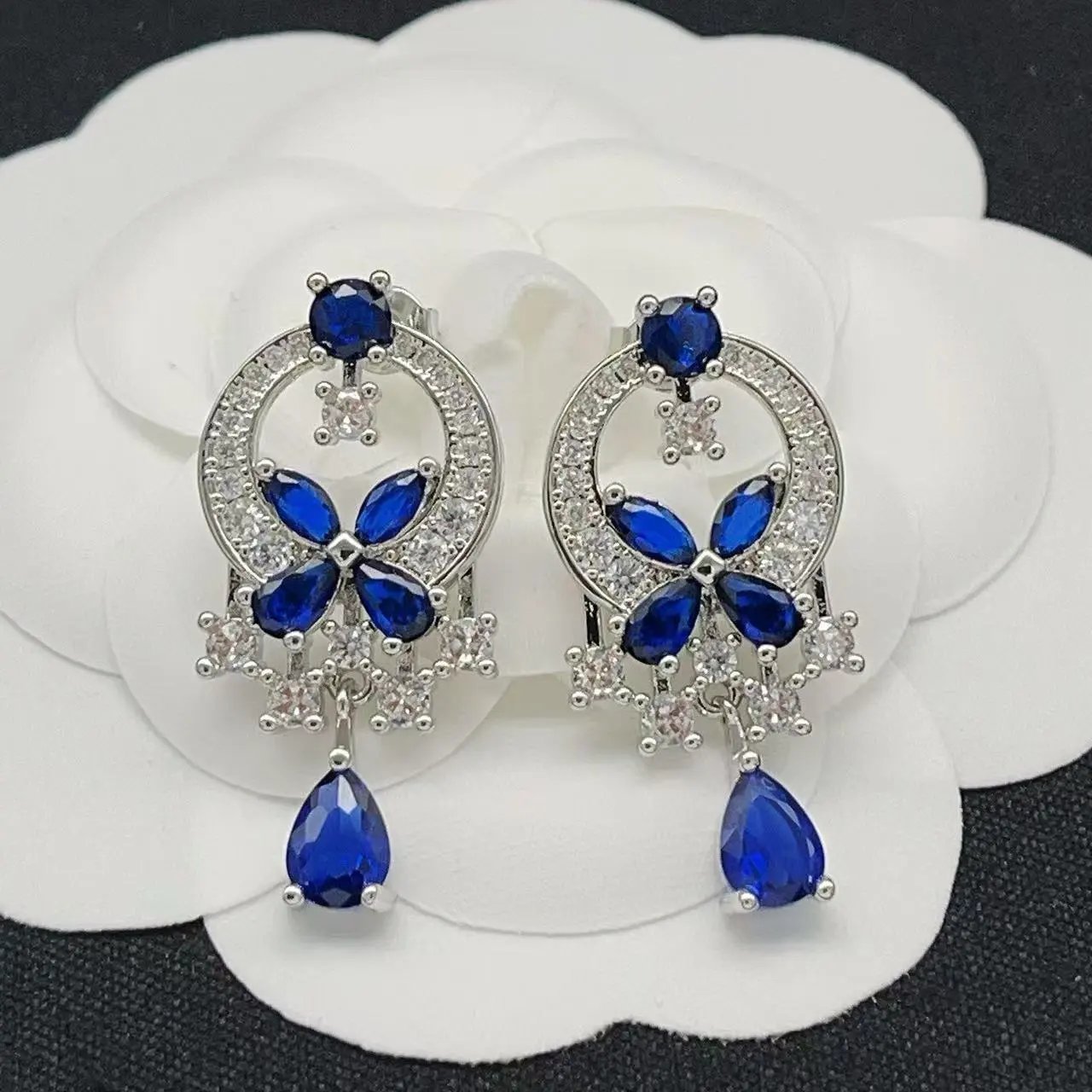 Crystal Floral Chandelier Earrings Silver - 13