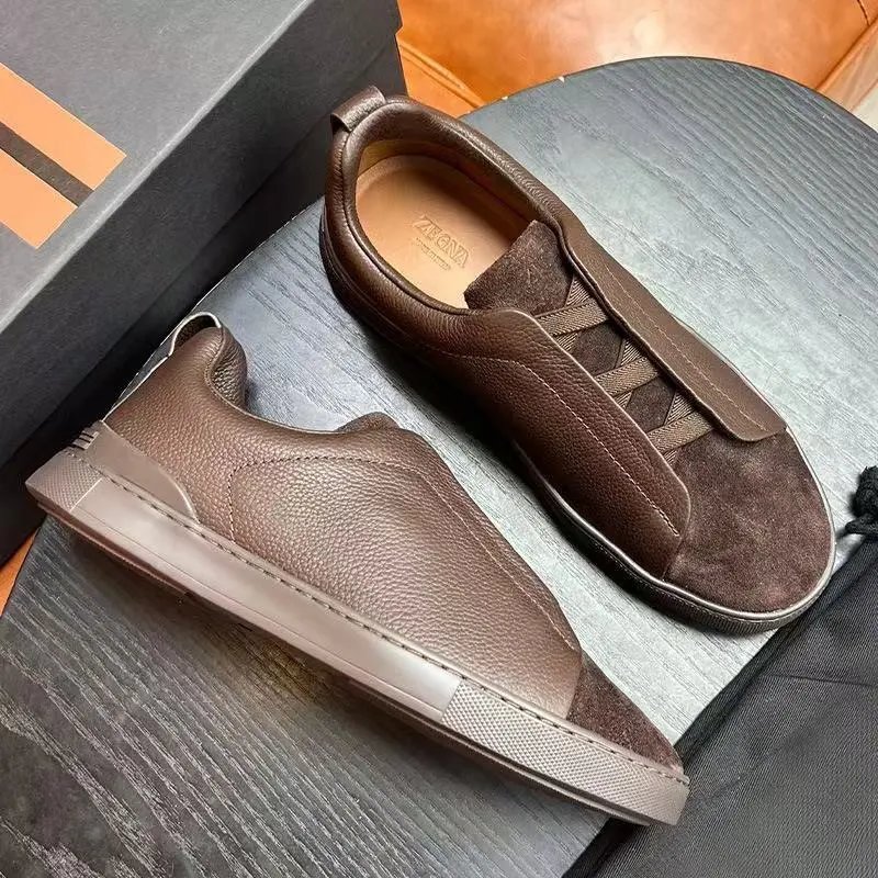 Zegna Leather Shoes Triple Stitch Slip-On Sneakers — 17