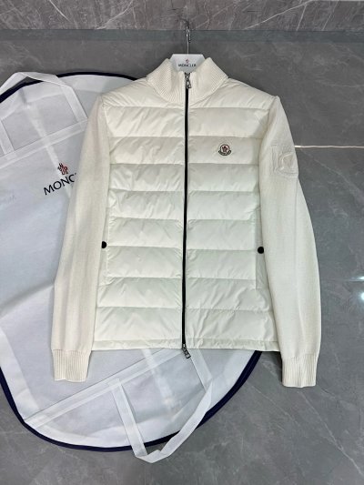 Moncler Lightweight Stand-Collar Down Jacket with Knit Panels - rep swetry