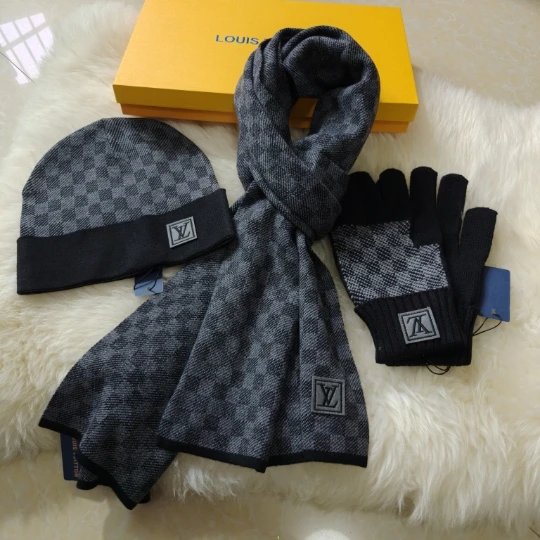 Recommended! Black Gray 3-Piece Set (Scarf + Hat + Gloves)